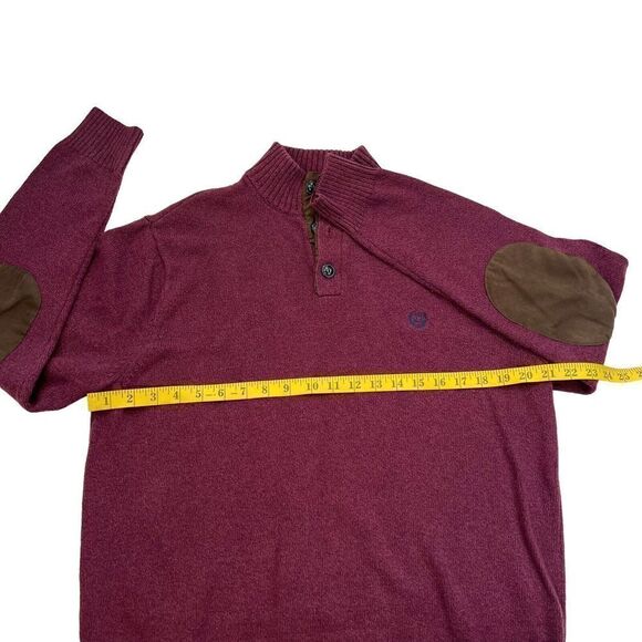 Chaps Men's Pullover Knit Sweater 3 Buttons Elbow Patches Burgundy Size L - Picture 6 of 8